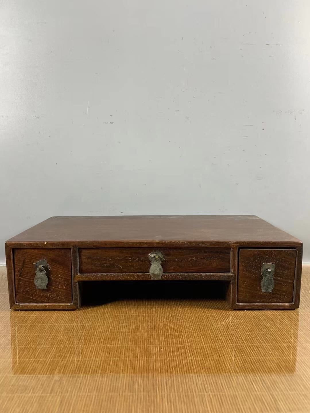 Handcarved natural rosewood tea table, drawer table, coffee table, rare wood carving, furniture decoration, can be used