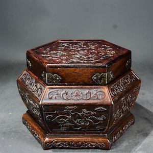 Chinese collection of hand carved rosewood dragon pattern hexagonal jewelry boxes, exquisite wood carving,furniture desktop decoration