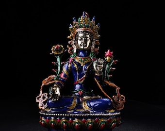 Chinese collection copper cloisonn é blue and white Tara Buddha statue ornaments,hand carved,home decoration,unique shape,rare craftsmanship