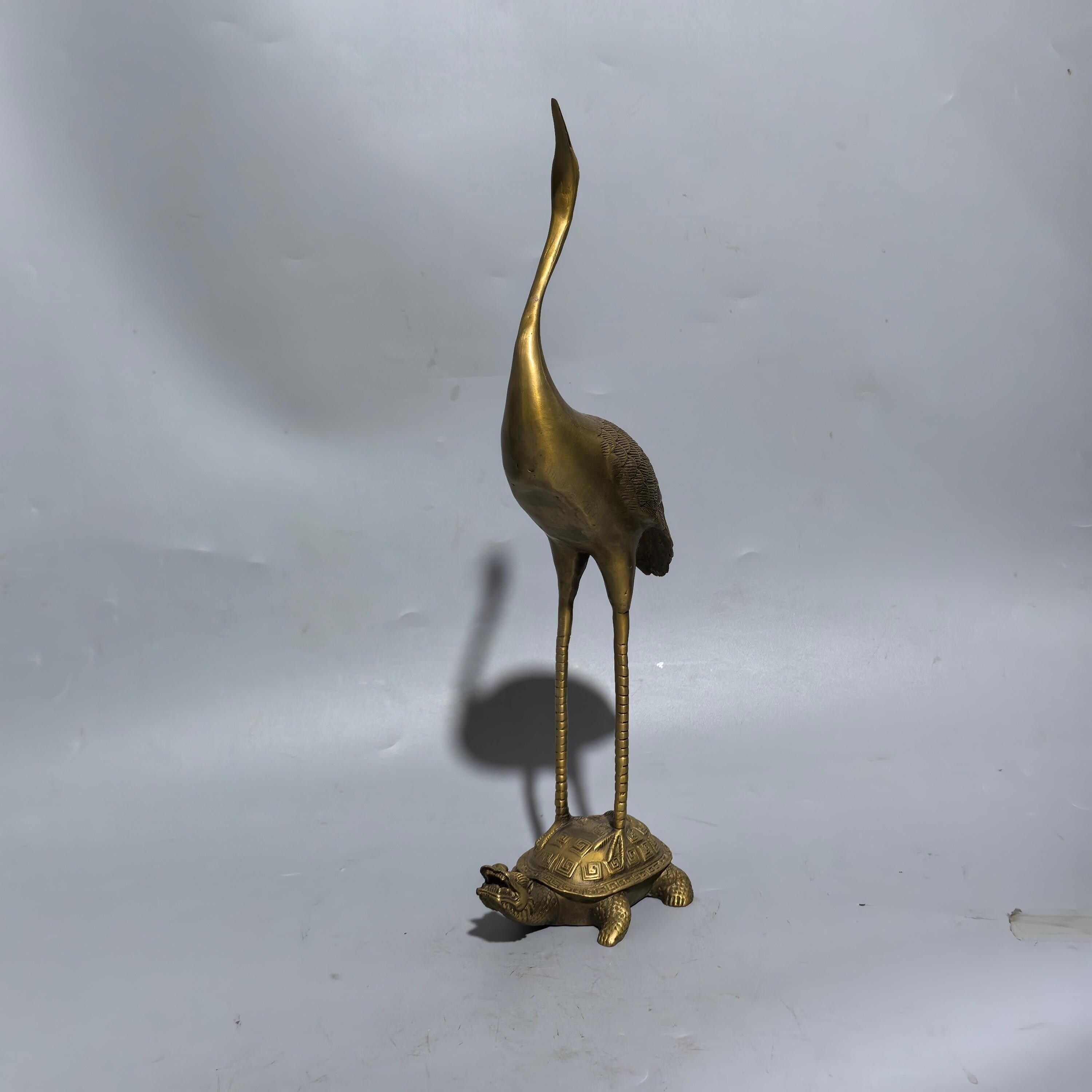 China Handmade Bronze Turtle Crane Statue Ornaments,rare Shape