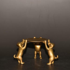 Exquisito candelabro de estatua de perro de cobre tallado a mano, decoración del hogar, antigüedad china, que vale la pena coleccionar y usar.