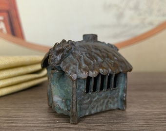 Chinese Antiques Handmade Exquisite Rare Copper Tree house incense burner ornaments Worth collecting and using