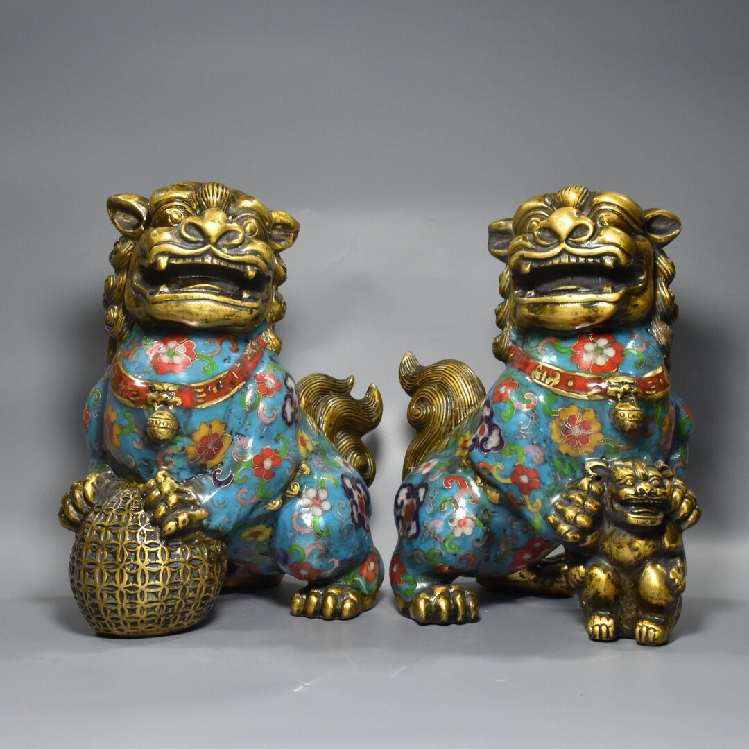 A Pair of Chinese Cloisonn é Lion Statues, Carved Purely by Hand ...