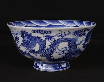Blue and white porcelain hand-painted dragon and phoenix bowls, ceramic bowls,Jingdezhen porcelain, tabletop decoration, can be used