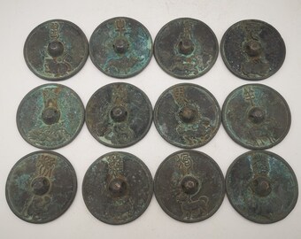 Antique Japanese Bronze Mirror: Pine, Crane, Turtle, Takasago