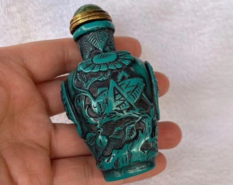 Chinese antique hand carved turquoise exquisite patterned snuff bottle, furniture decoration, rare shape, worth collecting and using