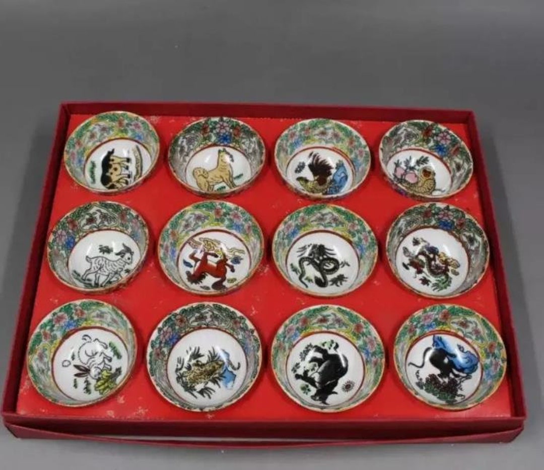 Handcarved Chinese Zodiac Tea Cups,tea Sets a Set,jingdezhen Porcelain