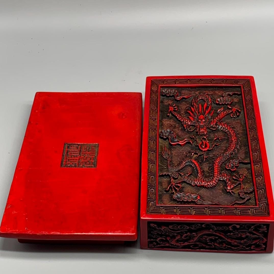 漆器 文箱 龍模様 中国の手彫り漆器の龍模様の箱飾りコレクション、
