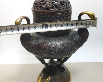 中国の手作りの銅製の亀と鶴の彫像、香炉の装飾品、家具の付属品