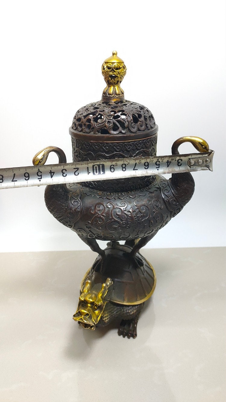 中国の手作りの銅製の亀と鶴の彫像、香炉の装飾品、家具の付属品