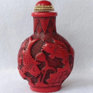 Exquisite lotus fish pattern small bottle Hand Carved coral small bottle,furniture decoration, rare shape, worth collecting and using