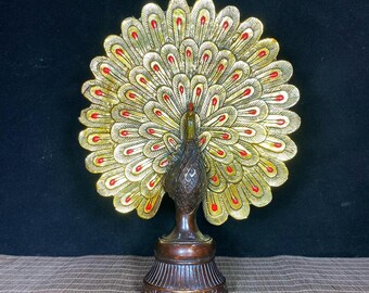 中国製の手彫り銅製金メッキ孔雀像装飾品、家具・卓上装飾品