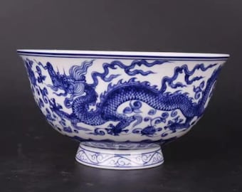 Blue and white porcelain hand-painted dragon and phoenix bowls, ceramic bowls,Jingdezhen porcelain, tabletop decoration, can be used