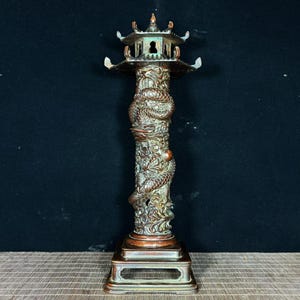 Chinese collection hand carved copper dragon pillar statues incense burner ornaments,furniture decorations,precious and rare,can be used