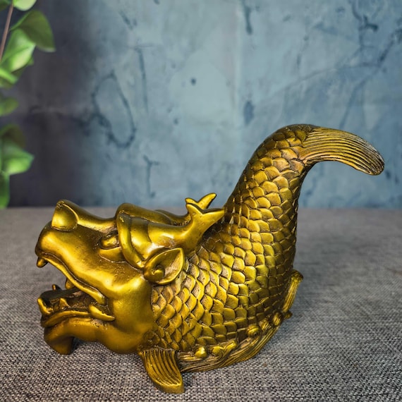 中国製手作りのブロンズ製龍魚像装飾品、卓上/家具装飾、ユニークで