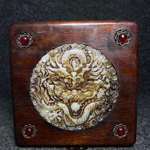 rosewood inlaid jade dragon pattern collection box,handmade,Chinese antique,unique design,furniture decoration,worth collecting and using