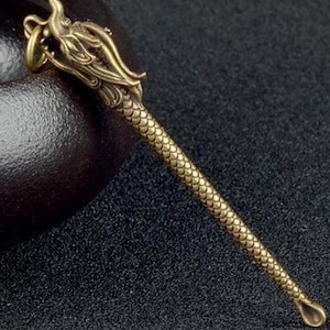 China-Sammlung Handgemachter Kupferdrache-Ohrlöffel-Schlüsselanhänger Verzierungen, Möbeldekoration ， Desktop-Dekoration ， Exquisite und seltene