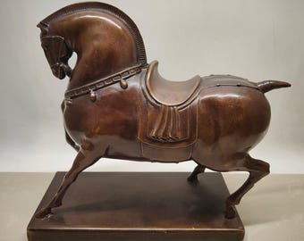 Estatua china de caballo gordo de cobre puro tallada a mano / Adorno de estatua de caballo de los doce signos del zodiaco, decoración de muebles, talla de bronce de animales raros