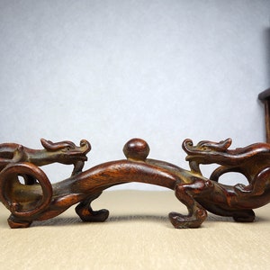 China collects exquisite handcrafted Rosewood Double Dragon Statue Penholder，unique designs/Workmanship， can be used