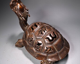 手彫りの銅製ドラゴンカメ像香炉飾り、デスクトップの装飾、絶妙で