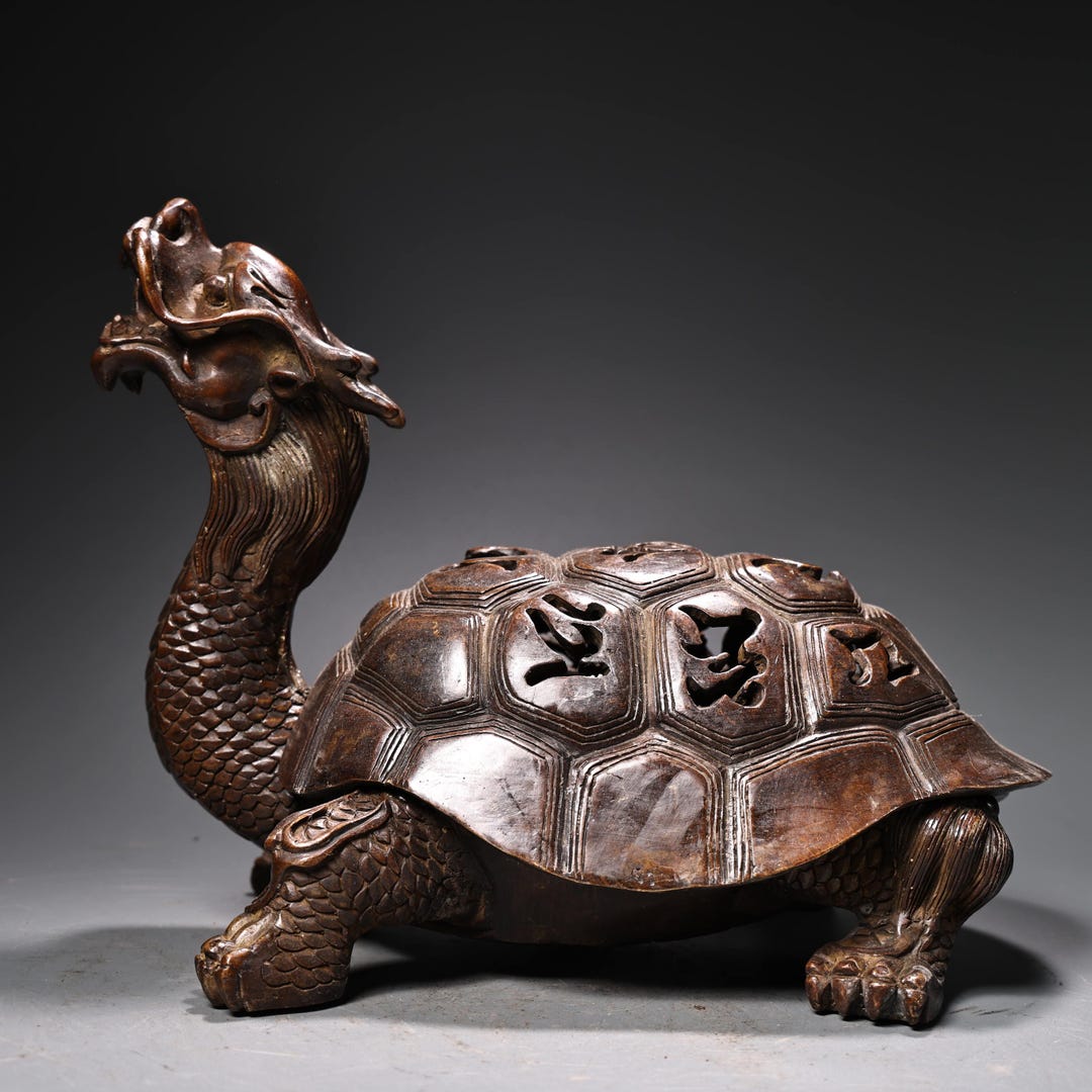 手彫りの銅製ドラゴンカメ像香炉飾り、デスクトップの装飾、絶妙で