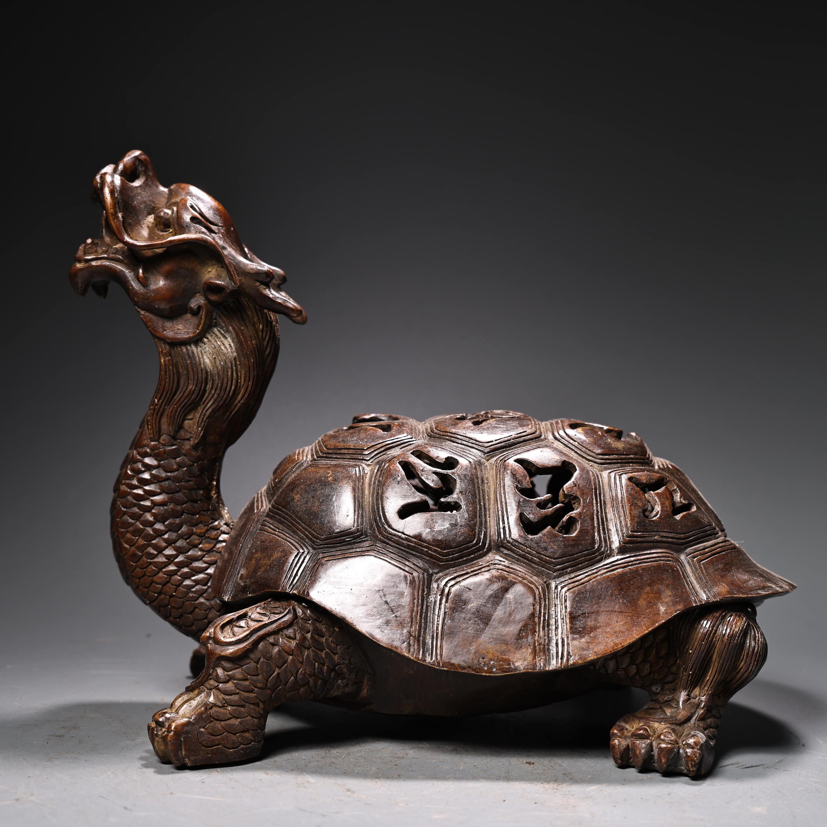 手彫りの銅製ドラゴンカメ像香炉飾り、デスクトップの装飾、絶妙で