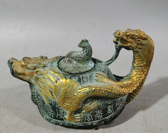 中国の手作り彫刻ブロンズドラゴンポット/ワインポット/ティーポットの
