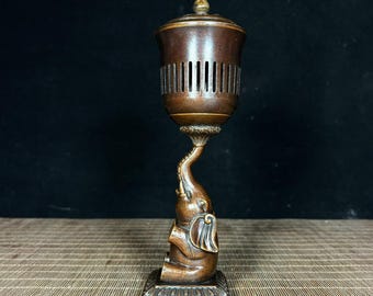 Chinese handmade carved copper incense burner,exquisite patterns,rare shapes, tabletop ornament, collecting and using