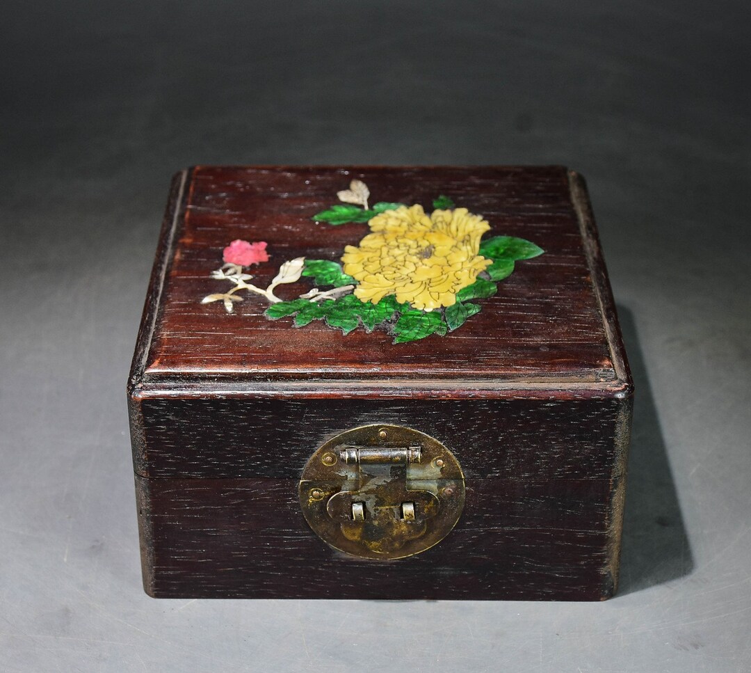 Rosewood Inlaid Shell Flower Square Box Jewelry Box Decorative Wooden ...