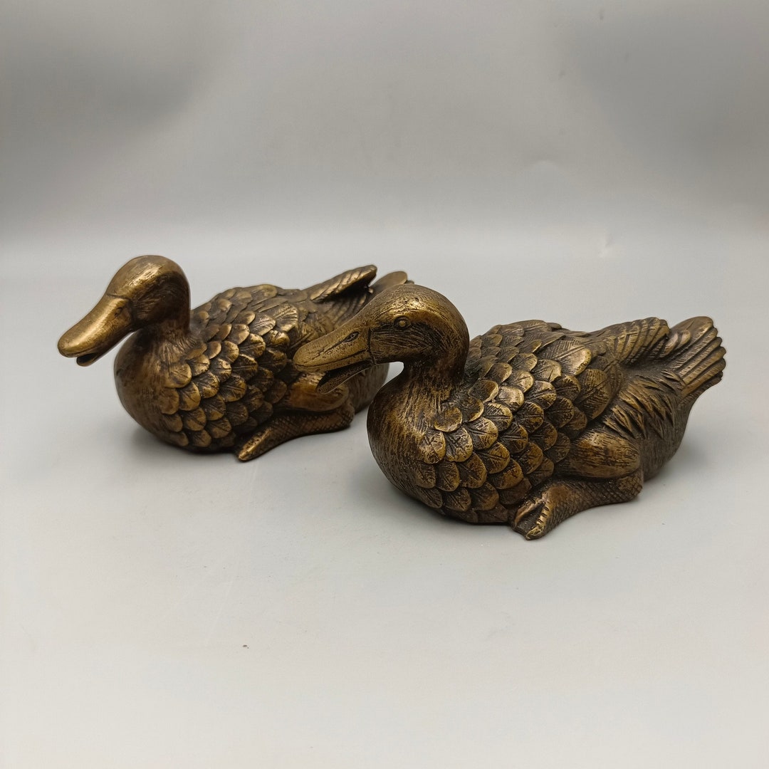 China Handmade Copper Mandarin Duck Statue a Pair Decoration,rare