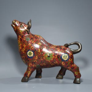 Chinese handmade carved cloisonn é cow statue ornament, unique and rare, for collection and use