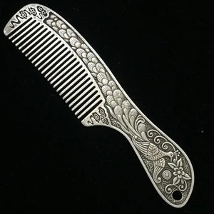 Handmade Tibetan Silver Hundred Blessings Comb, Peacock Comb, Copper Comb, Massage Comb, Exquisite Gift, Worth Collecting and Using