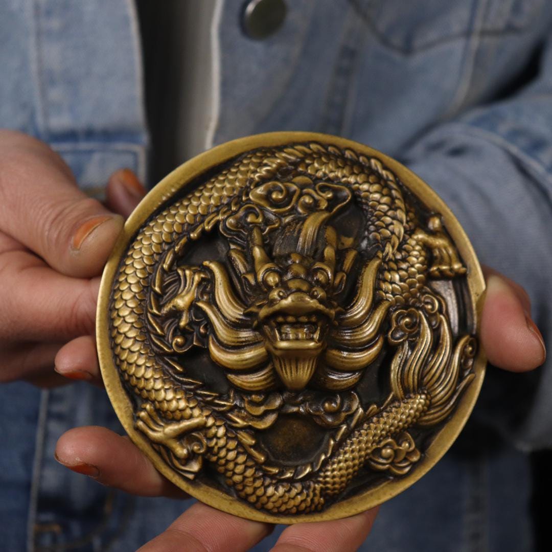 中国のアンティークコレクション手作りの彫刻された銅のドラゴンの瓶