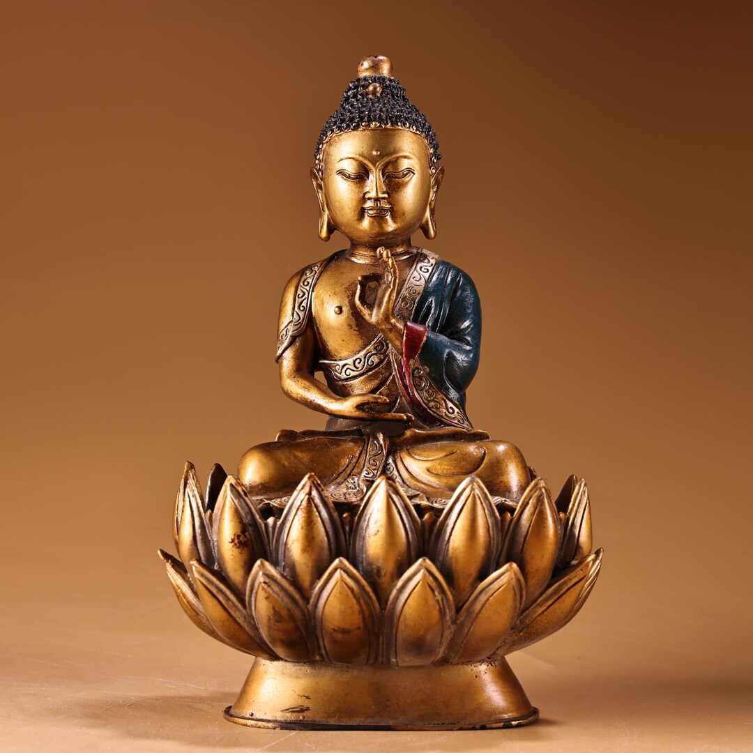 手彫りの銅製のユニークな蓮仏像の装飾品、珍しい装飾、収集する価値が