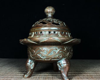 中国古美術　銅製　置物　アンティーク 中国古美術.珍品旧蔵.青銅器.三足鼎.食器.礼器.完全に保存.中国古玩