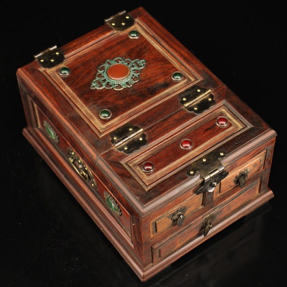 rosewood inlaid gemstone makeup box/jewelry box, exquisite and unique, with collectible value
