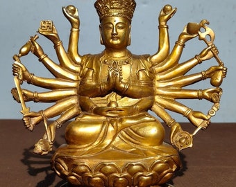 手彫りの銅製仏像装飾品、デスクトップや家具の装飾品、貴重でユニーク