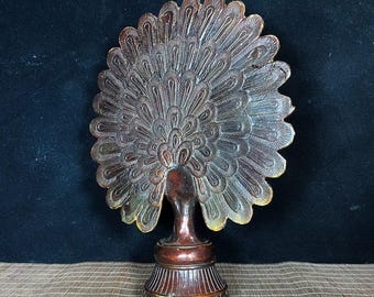 中国製の手彫り銅製金メッキ孔雀像装飾品、家具・卓上装飾品