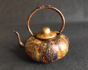Chinese antiques, silver inlaid porcelain teapots/wine pots, hand carved, exquisite patterns, rare gifts