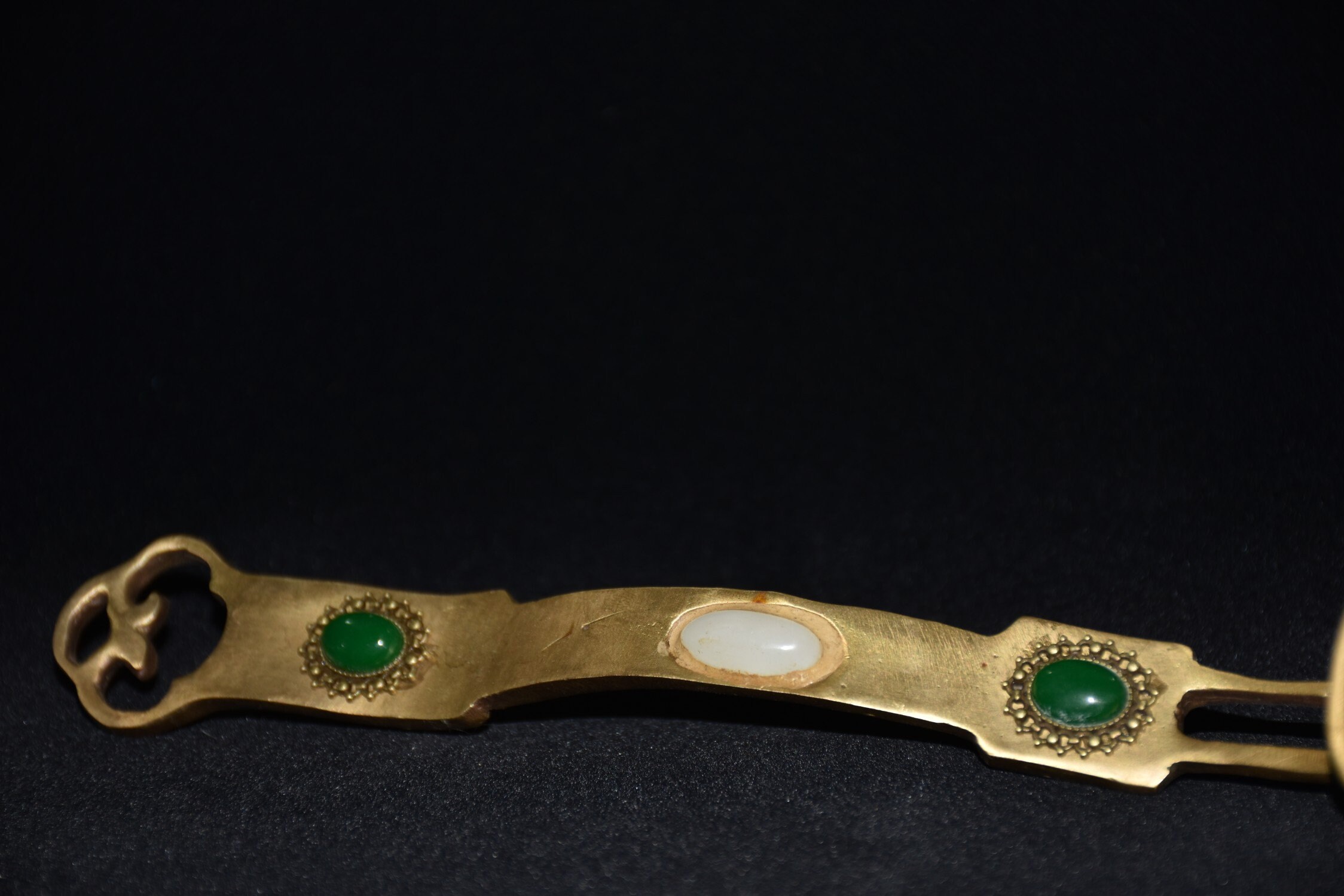 Chinese Handcrafted Copper Inlaid Jade and Gemstone Ruyi Ornaments ...