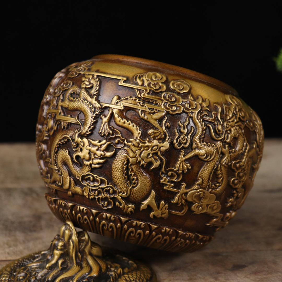 中国のアンティークコレクション手作りの彫刻された銅のドラゴンの瓶
