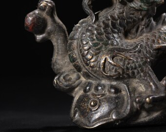 青銅の龍 中国の手作りの彫刻が施された青銅の龍の像の装飾品、絶妙な職人技