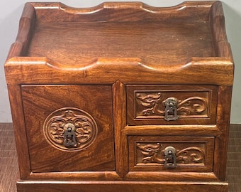 Bandeja de té de tres cajones de palisandro tallado a mano chino/adornos para gabinete de té, exquisitas tallas de madera, que vale la pena coleccionar y usar