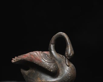 Estatua de cisne de cobre, tallada a mano, decoración de muebles, rara y única, artesanía exquisita, coleccionismo y uso