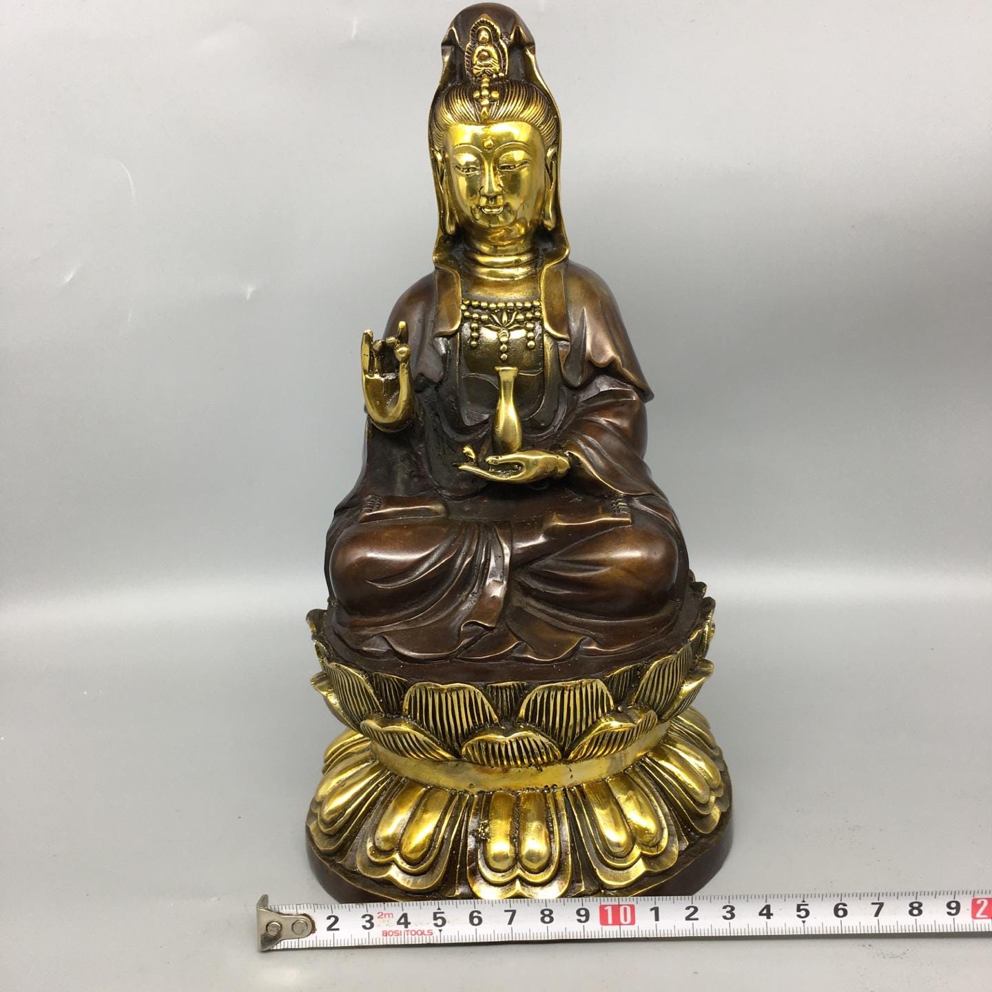 中国の手彫り銅製座禅蓮観音像大仏飾り、家の装飾、珍しいスタイル