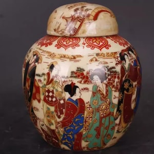 Chinese old handmade carved figure jars, Jingdezhen porcelain ornaments, tabletop ornaments, rare and unique, worth collecting and using