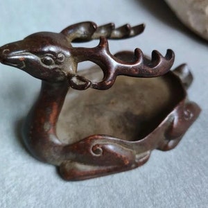 Chinese collection Handcarved Solid copper sika deer ornaments Pen washing living room study decorations Penholder Desktop Decor