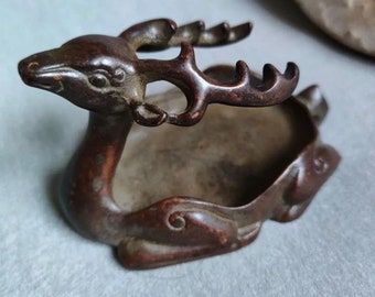 Chinese collection Handcarved Solid copper sika deer ornaments Pen washing living room study decorations Penholder Desktop Decor