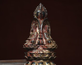 中国のアンティーク手作り彫刻ブロンズ三面仏像装飾、絶妙な職人技