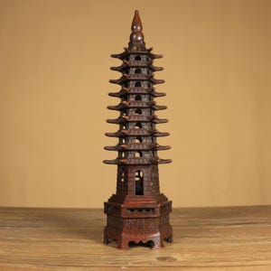 Chinese handmade carved Copper Wenchang Tower ornament, exquisite craftsmanship, desktop decoration,collecting